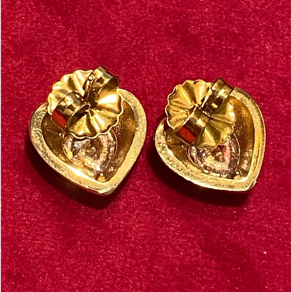 18k Gold Plated Neon Orange Enamel & CZ Heart Studs - Picture 3 of 3